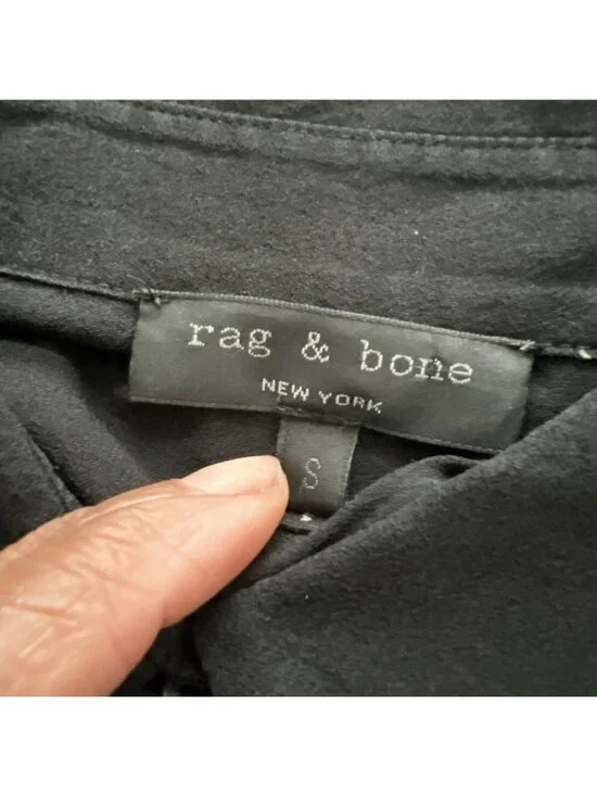 Rag bone Silk Button Up Shirt Womens Small Black Long Sleeve Roll Up - Picture 4 of 13